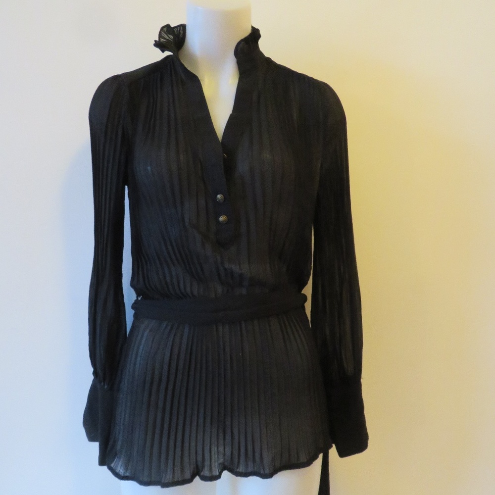 Double Zero Half Button Up Pleated Blouse Sz S - image 2